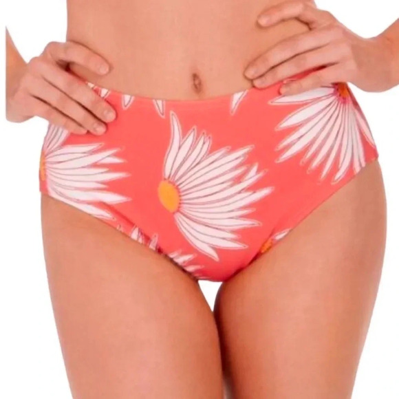 Kate spade Falling Flower High Waist Bikini Bottom in Lychee Coral Size M NWT - Picture 3 of 9